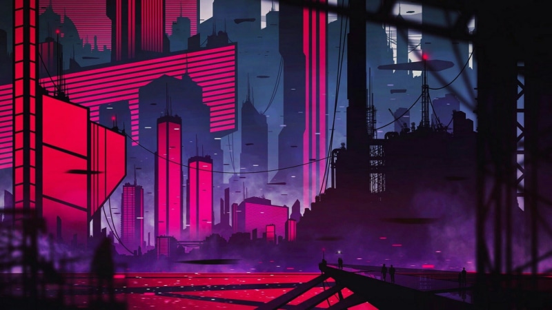 1080P, stage, night, scene, city, neon, skycraper, metropolis, future, darkness