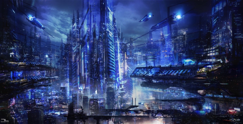 Art, Fantasy, blue, city, 2K, transportation, amazing, future