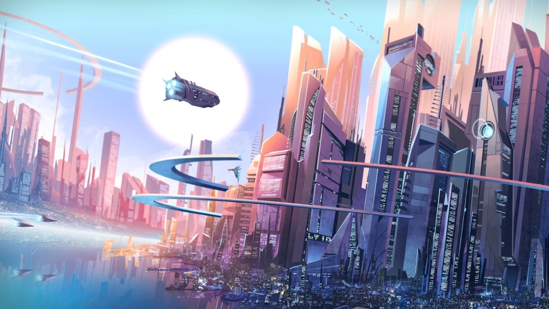 François Coutu, 1080P, artwork, City, fantasy, spaceships, skyscrapers, fantasy art, future, digital art, cityscape, buildings, futuristic city