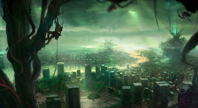 skyscapes, future, City, sciencefiction, hd, art, urban, nature, Green, x, sky, dystopia, 720P