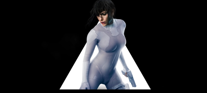 movies, standing, black background, lifestyles, 2K, three quarter length, hairstyle, copy space, front view, young women, looking down, women, Ghost in the Shell