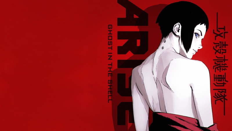 artwork, copy space, short hair, young adult, Ghost in the Shell, black hair, blue eyes, business, simple background, anime, Ghost in the Shell: ARISE