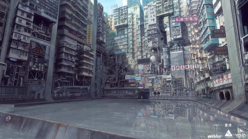 Ghost in the Shell, water, tall - high, no people, nature, concrete, building exterior, window, building, 1080P, skyscraper, transportation, office building exterior