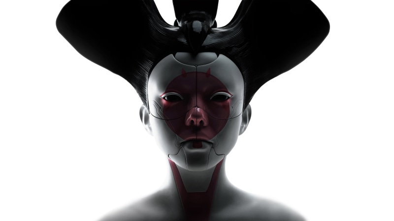 simple background, 2017 (Year), Ghost in the Shell, geisha, white background, 4K, Ghost in the Shell (Movie), movies