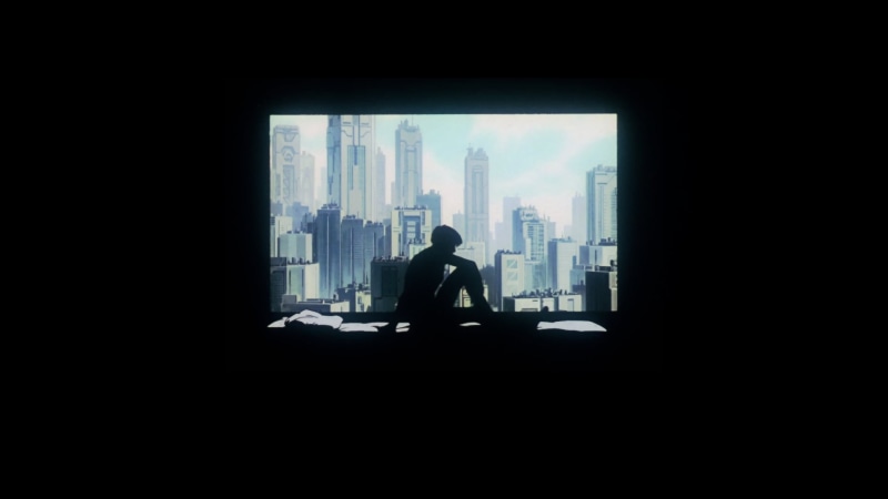 in bed, day, bedroom, window, outdoors, city, 1080P, glass - material, real people, black background, Kusanagi Motoko, nature, one person, bed, women