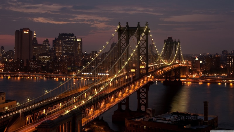 transportation, cloud - sky, san, Brooklyn Bridge, city, famous Place, dusk, bridge - Man Made Structure, river, downtown District, New York City, urban Skyline
