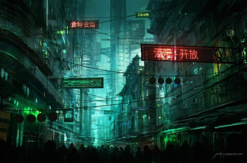 cyberpunk, city Life, architecture, cityscape, light - Natural Phenomenon, futuristic, office Building, communication, glass - material, outdoors, downtown District