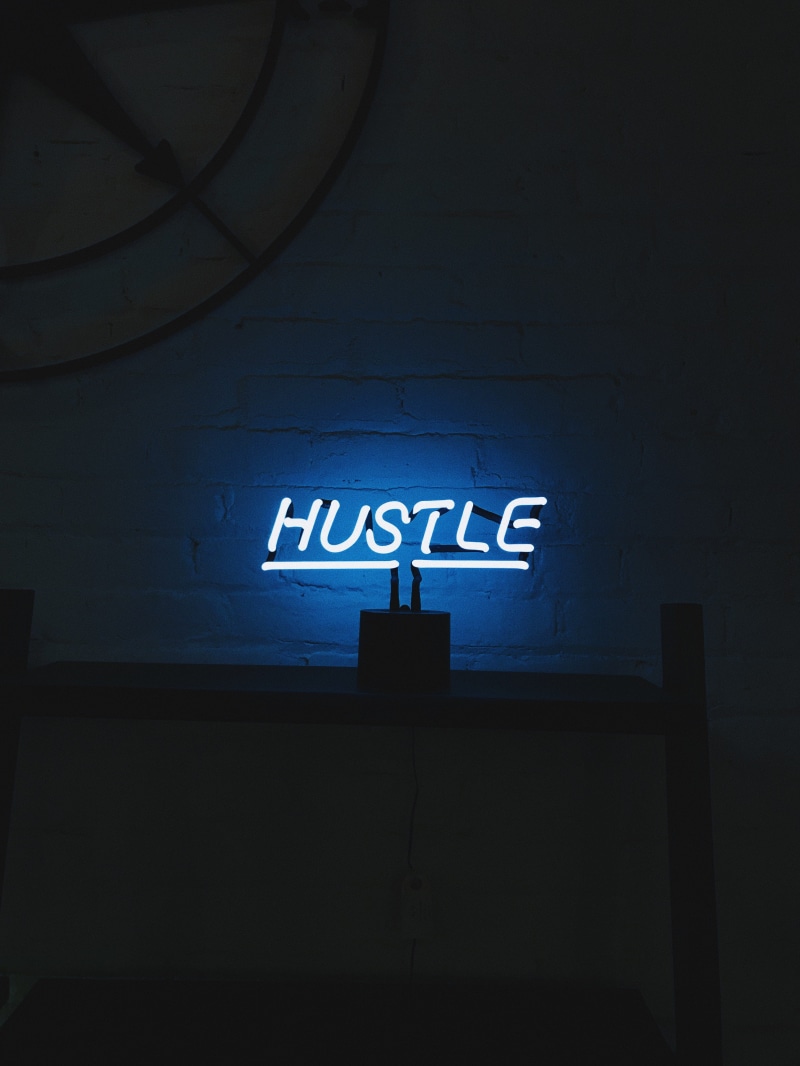 glow, architecture, neonsign, turned, hustle, dark, blue, no People, sign, moody, 4K, led, night, signage, building Exterior, neon, wall, neon Light, illuminated