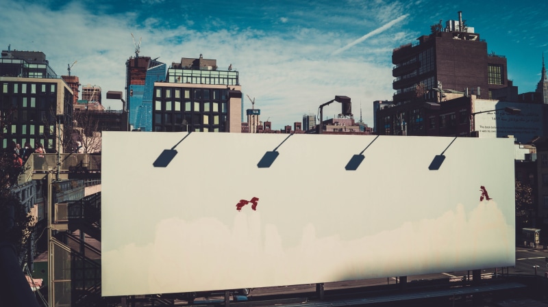 5K, built structure, New York City, billboards, grey, building, lifestyles, city, architecture, street, sky, no people, cloud - sky, residential district