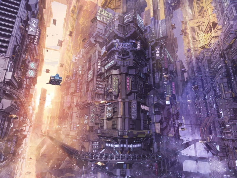 financial District, traffic, downtown District, motor vehicle, built Structure, city Life, transportation, city street, concept art, business