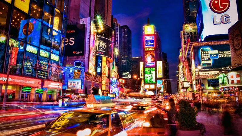 cityscape, city lights, evening, long exposure, united states, metropolis, neon, city, night, long exposure photography, street lights, neon sign, midtown manhattan