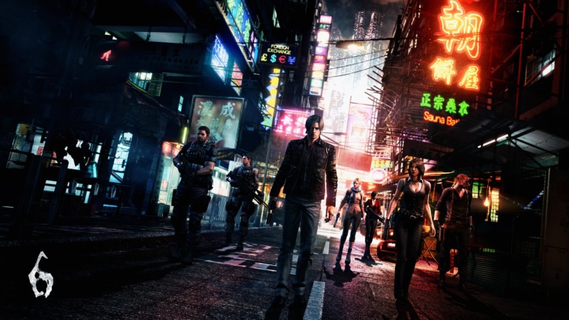 road, Chris Redfield, Capcom, BIOHAZARD 6, Sherry Birkin, street Light, group Of People, fighters, nightlife, multicolored, downtown District, Leon Scott Kennedy