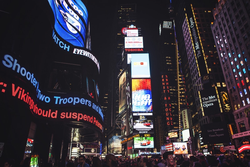 manhattan - New York City, people, york, times Square - Manhattan, shot, sign, night, city, neon Light, neon, crowd, office building exterior, building