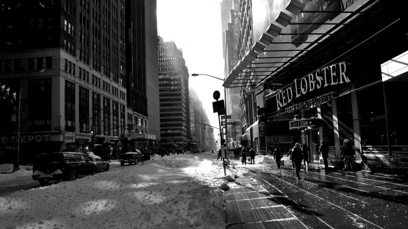grayscale, monochrome, sign, men, red, land vehicle, motor vehicle, transportation, city Street, new York State, traffic, black And White, New York City