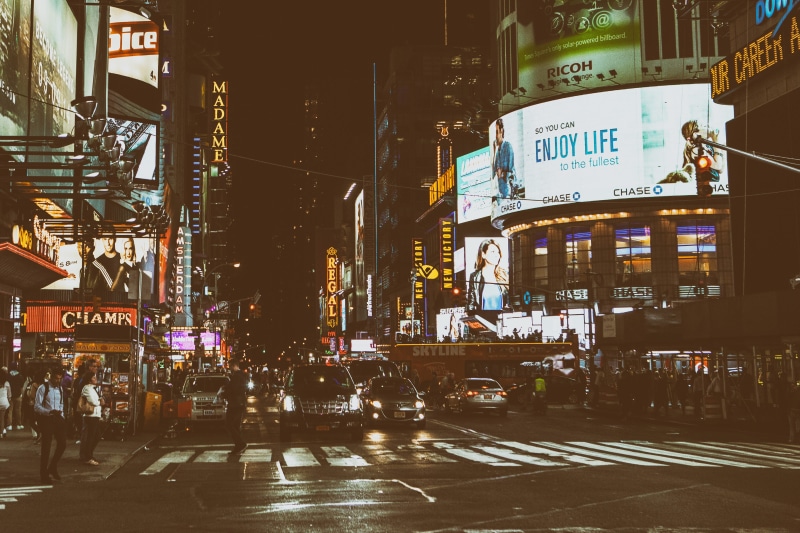 city, manhattan, people, outdoors, billboard, urban, street, nYC, neon Light, square, urban Scene, york, shot, New York City, taken, crosswalk, car, sign