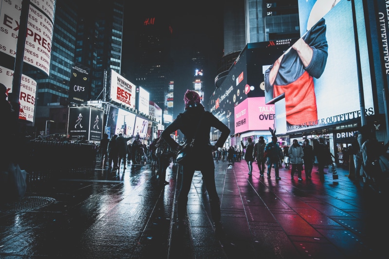 urban, building, nyc, night, manhattan - New York City, crowd, people, protest, neon, rise, urban Scene, cityscape, times square, protestor