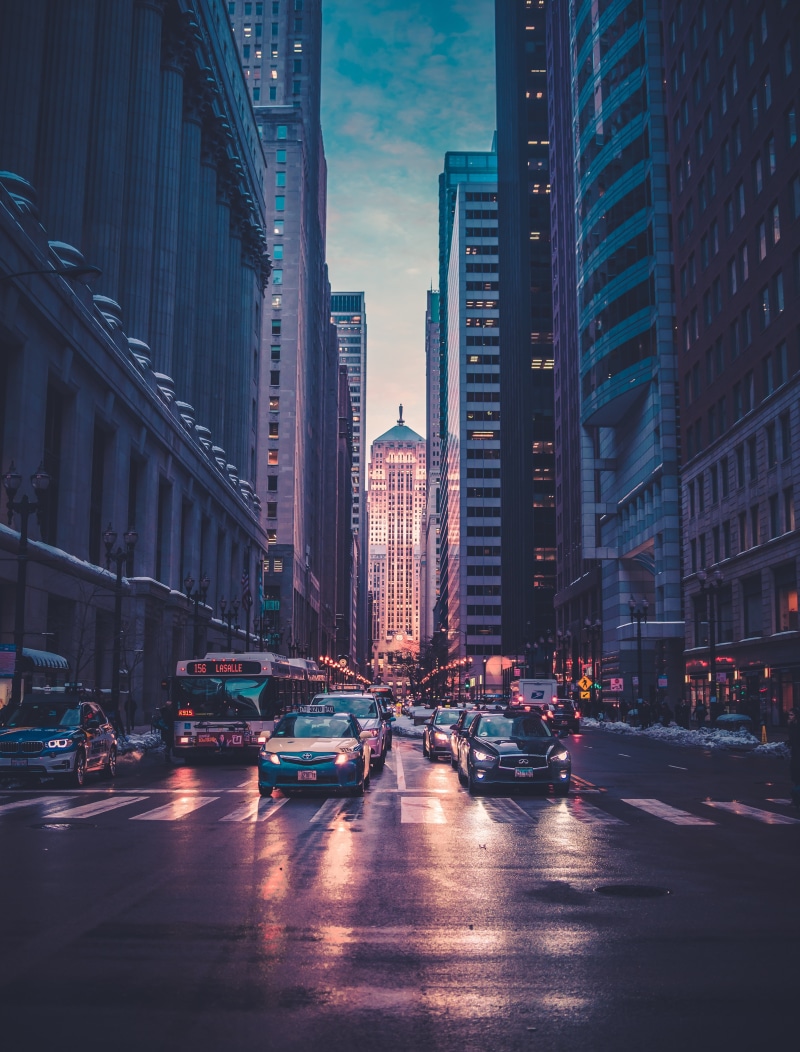 transportation, skyscraper, chicago, outdoors, street, financial district, midtown Manhattan, cars, city, travel, building Exterior, times Square - Manhattan