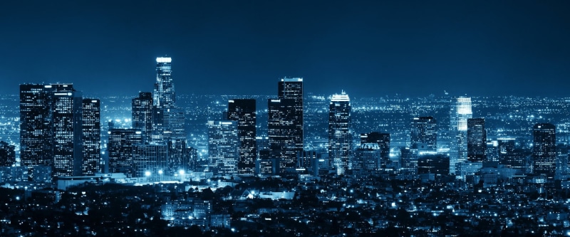 blue, 1080P, Cityscape, Los Angeles, USA, black, Building, Skyscraper, City, Cities, Horizon, digital, buildings, Night