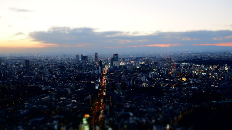 building, tilt shift, building Exterior, Japan, street, travel, illustration, built Structure, dusk, 4K, no people, tall - high, gray, asia, china - East Asia