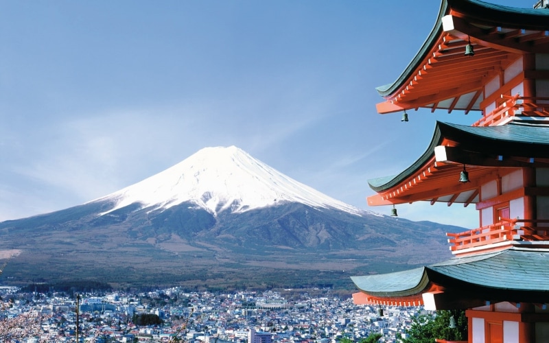 landscape, belief, snowcapped mountain, day, architecture, japanese Fall Foliage, blue, travel Destinations, temple - Building, winter, beauty in nature