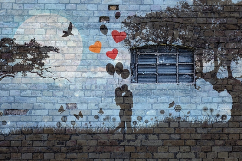 happiness, building, lifestyle, art and craft, male, night, interior, no people, adult, smile, graffiti, day, life, tree, representation, family, nature