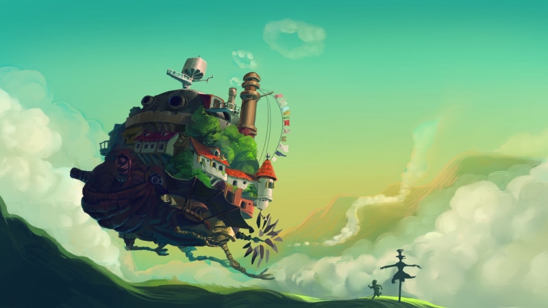 Studio Ghibli, Howls Moving Castle, anime, fantasy art, 2K, artwork