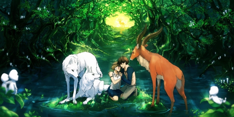 leisure activity, nature, Studio Ghibli, anime, 1080P, creativity, sculpture, green color, representation, hairstyle, people, lifestyles, plant, Princess Mononoke