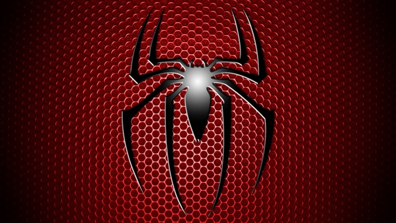 full frame, black, logo, Marvel Comics, Spider-Man, single object, backgrounds, no people, glowing, close-up, 1080P, light - natural phenomenon, illuminated
