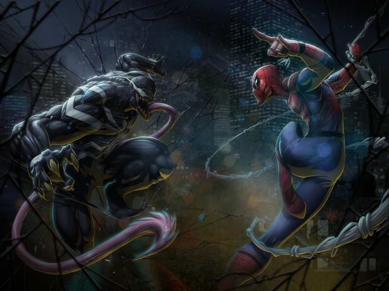 artwork, 5K, Spider-Man, Marvel Comics, Venom