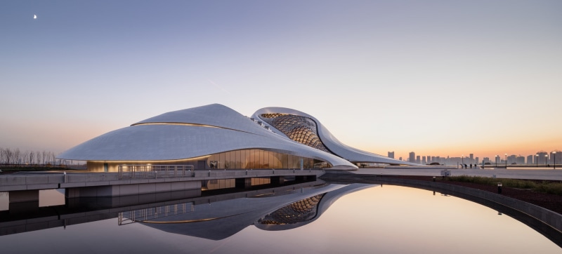 white, arts culture and entertainment, bridge, built structure, Harbin Opera House, architecture, 1080P, nature, cityscape, sky, no people, skyscraper