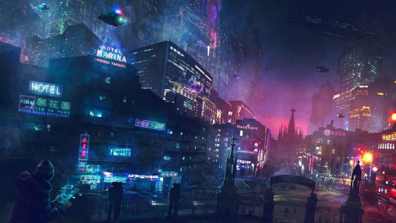 android, neon, fantasy art, japan, steam, japanese, apocalypse, tokyo, cyberpunk, future, 1080P, asian architecture, law, robot, cityscape, steampunk