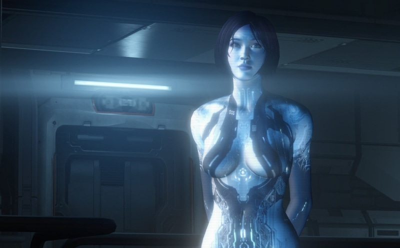 futuristic, Halo 4, communication, three quarter length, illuminated, indoors, representation, technology, waist up, science, female likeness, young adult