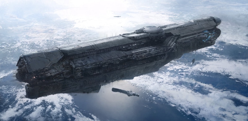 no people, hovering, nature, battleship, video games, army, water, Halo, aggression, ship, shipping, spaceship, pollution, Halo 4, armed Forces, nautical vessel