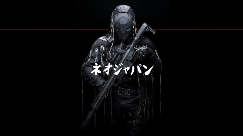 security, futuristic, men, adult, front view, one person, males, sniper rifle, cyborg, 1080P, night, safety, science fiction, black, three quarter length