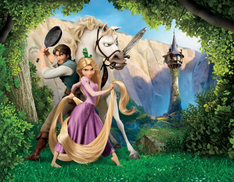 beautiful, Rapunzel, grass, group of people, Princess, sitting, smiling, park - Man Made Space, flowers, representation, tangle, 2K, caucasian Ethnicity