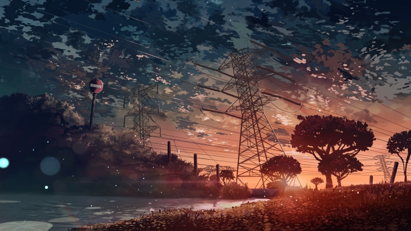Anime, 1080P, anime landscape, stream, clouds, sky, scenic