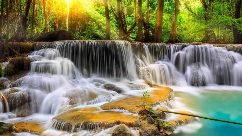 limestone, 4K, waterfall, nature reserve, erawan national park, water, erawan waterfall, landscape, creek, national park, thailand, stream