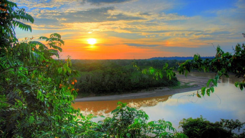 landscape, tropical forest, rainforest, amazon rainforest, amazon river, sunset, 1080P, tropics, river