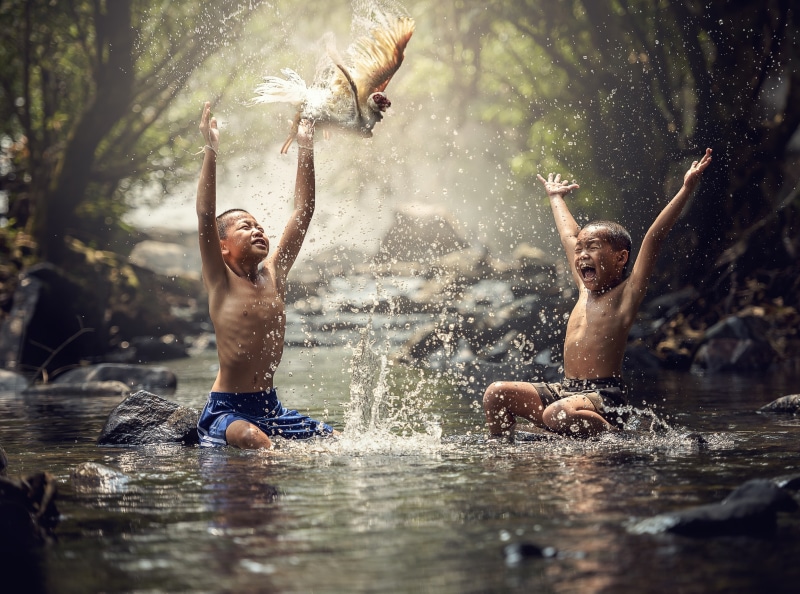 memories, s, child, Childhood, Rainforest, swimming, shorts, Young, Thailand, Asia, nature, River, human arm, two people, tourism, Boys, males, Vacation