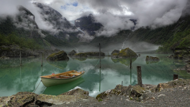 power in nature, nature, tranquility, paddle, solid, environment, scenics - nature, water, clouds, lake, mode of transportation, tranquil scene, land, fog