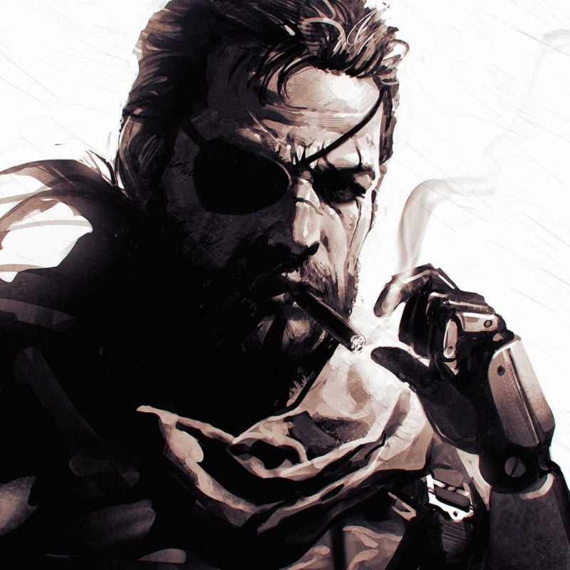 man, portrait, sign, 480P, spooky, fear, disguise, leather, smoking, clothing, looking at camera, fashion, aggression, Metal Gear Solid V: The Phantom Pain