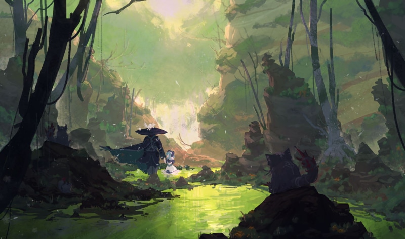 non-urban scene, solid, rock, growth, green color, nature, outdoors, scenics - nature, plant, rock - object, reflection, tranquil scene, Marulk (Made in Abyss)