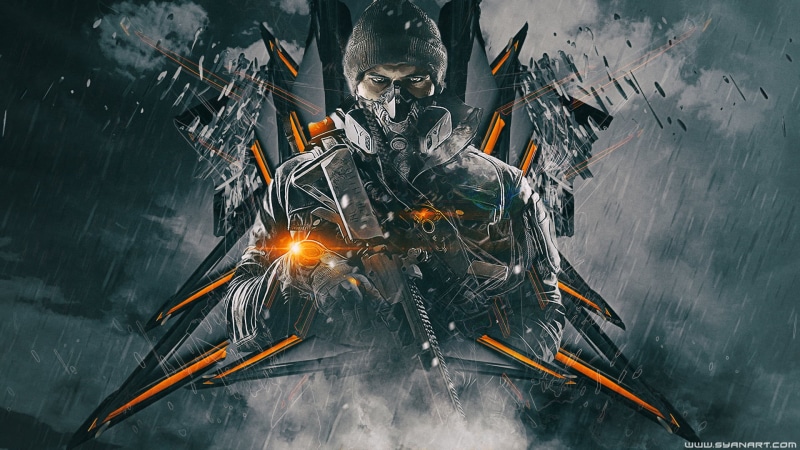 robot, representation, solider, spirituality, built structure, holding, game, video games, no people, arm, nature, burning, Tom Clancys The Division, metal