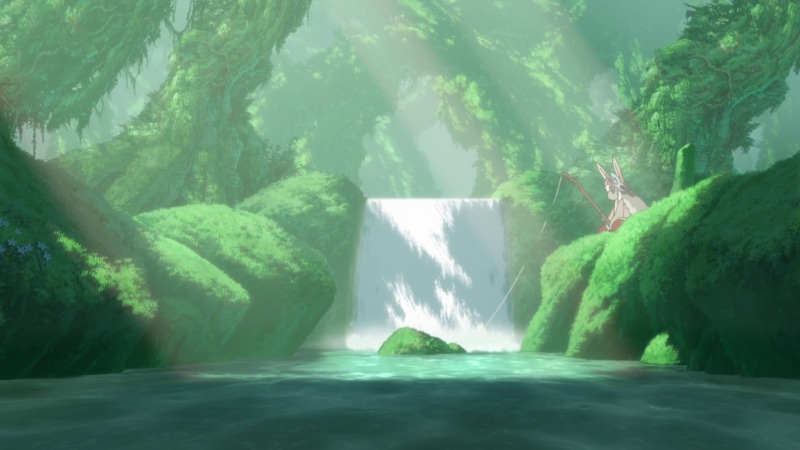 rainforest, water, mountain, long exposure, Nanachi (Made in Abyss), motion, tranquil scene, nier, tranquility, anime, river, plant, environment