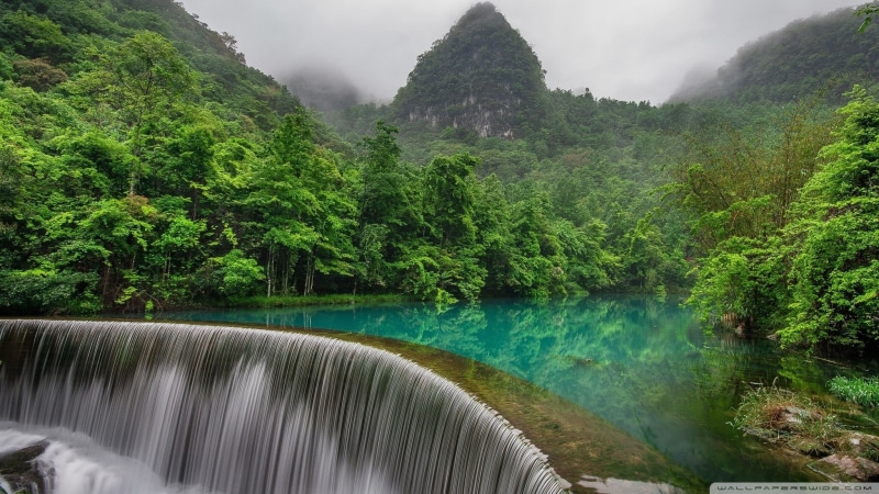 outdoors, mountains, lake, travel destinations, day, fog, trees, rainforest, plant, scenics - nature, forest, flowing, tranquility, nature, waterfall, mist