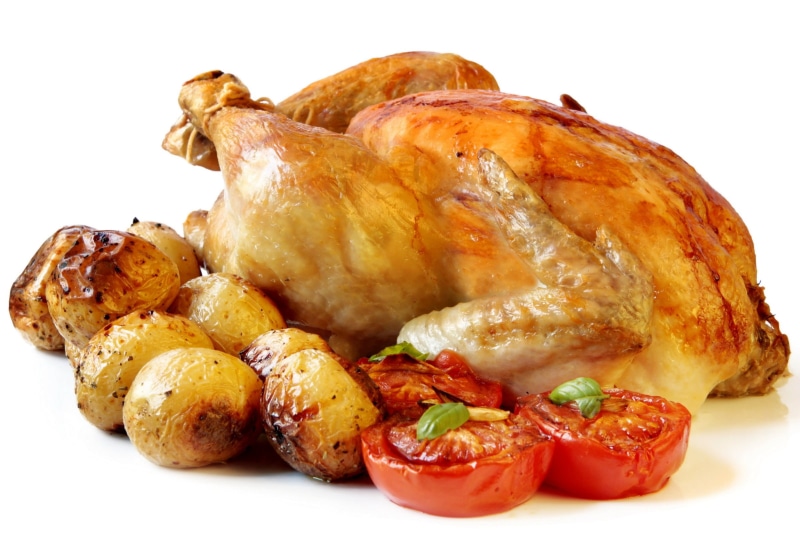 cut out, isolated, roast Chicken, plate, potatoes, fried chicken, chicken - Bird, brown, meal, food, heat - Temperature, cooked, fried, indoors, no People