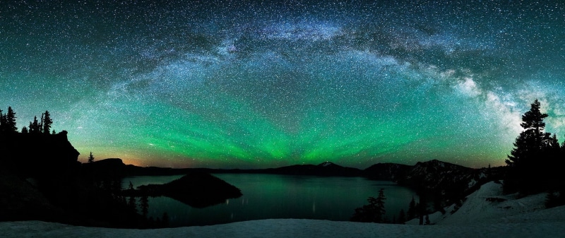 green, beauty in nature, sky, galaxy, majestic, star field, tranquility, night, lake, no people, 2K, astronomy, nature, space, ultra-wide, scenics - nature