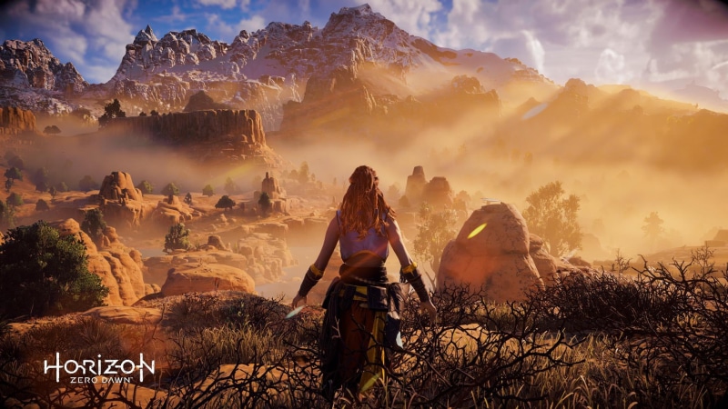 dress, s, leisure activity, plant, adult, one person, cloud - sky, nature, sunbeam, sunlight, 1080P, black, sky, scenics - nature, Aloy (Horizon: Zero Dawn)