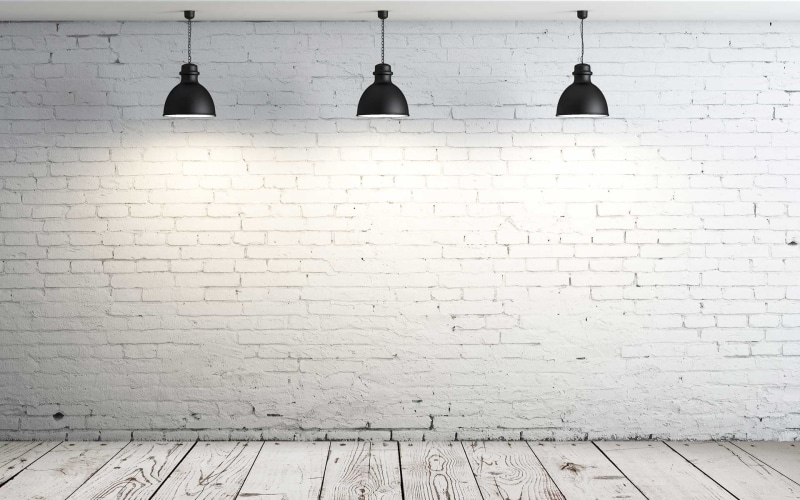 lamp, 1080P, side by side, pendant light, room, simple, built structure, lamps, bricks, wall - building feature, interior, wooden floor, lighting equipment