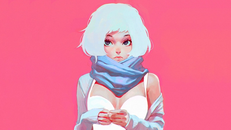 front view, Ilya Kuvshinov, drawing, adult, haired, one person, indoors, disguise, human body part, illustration, creativity, young adult, fashion, beauty